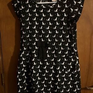 Faded Glory Girls Large 10/12 Black and White Cat Print Dress